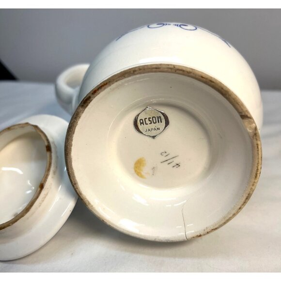 Vintage Acson Ceramic Coffee Pot With Lid Blue & White Floral Design - Picture 8 of 8